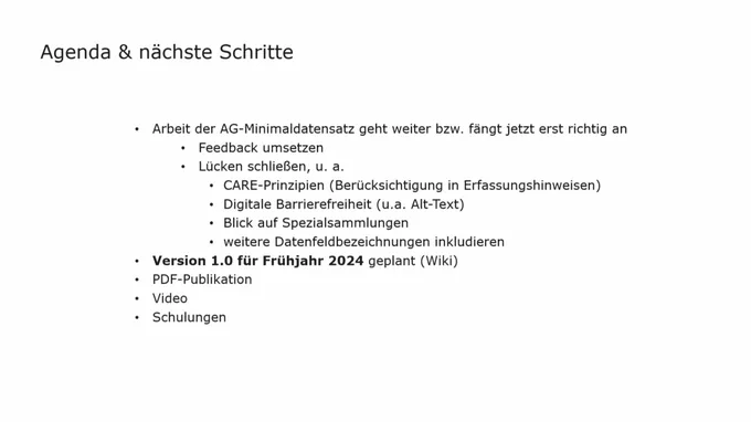 Screenshot: Slide “Agenda & nächste Schritte”