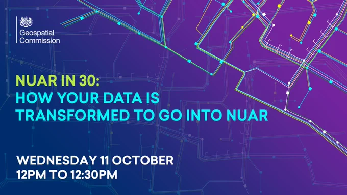 Caption: Join us at NUAR in 30: How your data is transformed to go into NUAR. Wednesday 11 October. 12pm to 12:30pm.