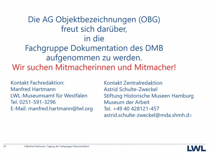 Screenshot: Slide zum Aufruf bei der AG-OBG mitzumachen, inkl. Kontaktdaten