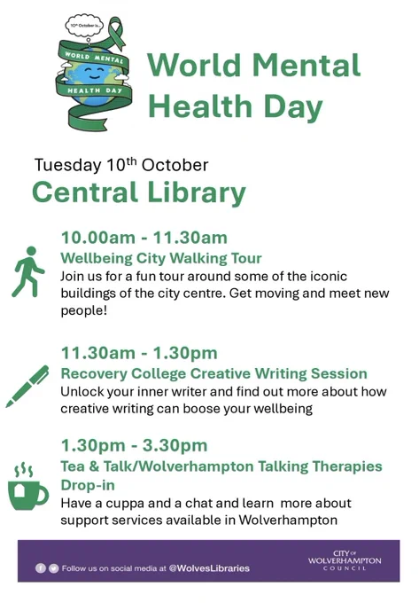 Image shows a poster for World Mental Health Day with details of the events as in the Tweet