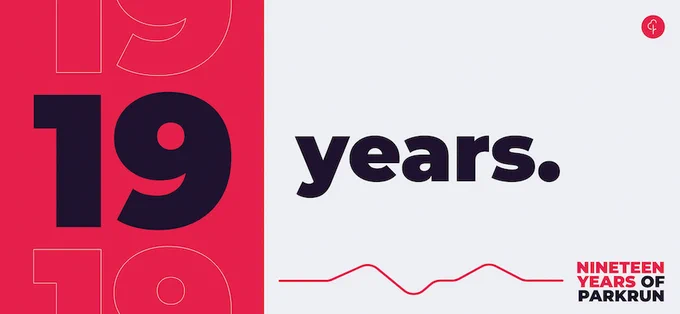 Graphic with the following text of it 19 years, nineteen years of parkrun