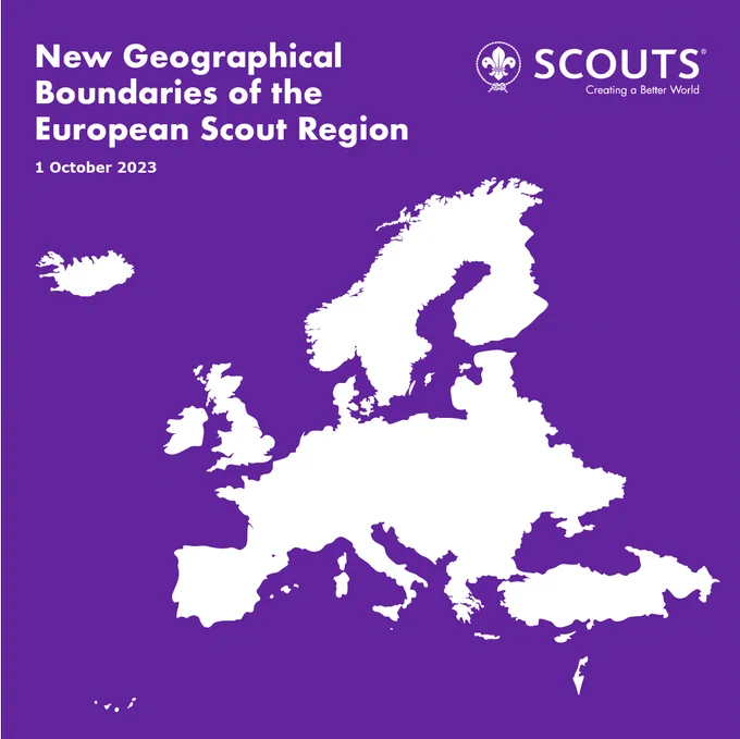 Map representing the new geographical boundaries of the European Scout Region as of 1 October 2023.
