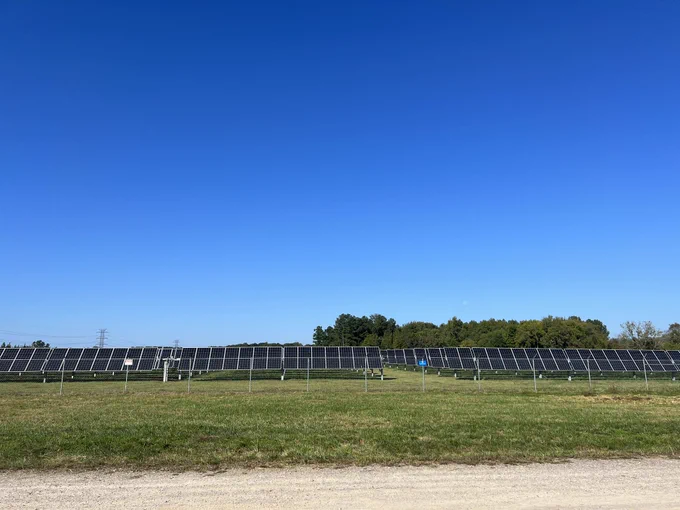 Solar panel array on a field
