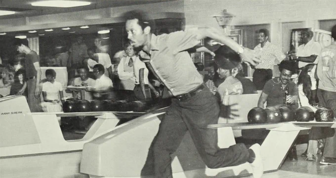 From Rush's newsletter, NewsRounds, 1973: "The Medical Center’s Bowling League began its 1972-73 season on September 13 at the Diversey River Bowling lanes. The league is composed of 13 teams, five members per team with games every Wednesday night for a 36-week season. Officers of the league are president James Morgan, assistant director, employee relations, (pictured above); vice-president, Joe Shell; secretary, Carolyn Oilman; and treasurer, Peter Winiarski.
Rush University Medical Center Archives, Chicago, Ill.

