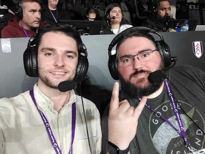 Selfie of commentators Sam and Alex pre-match