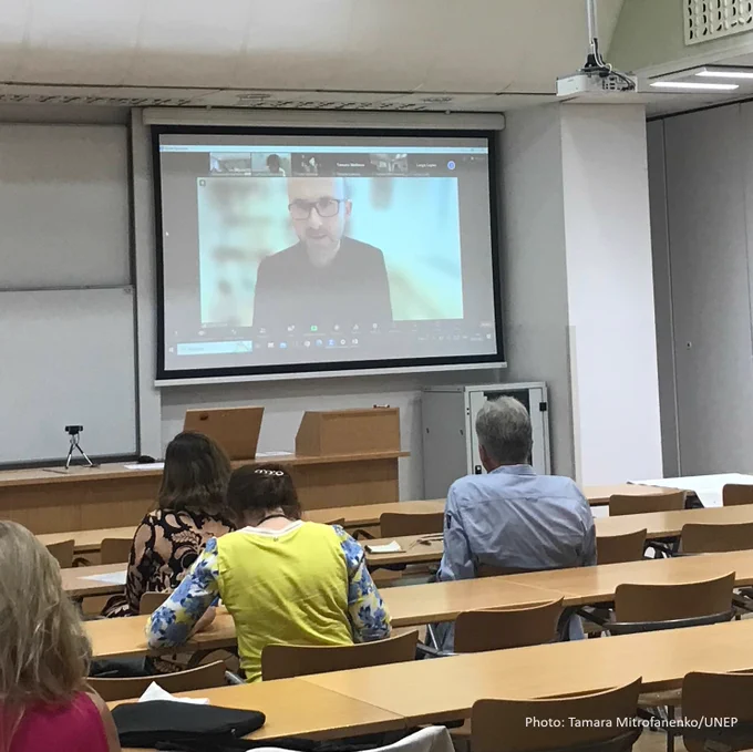 Leuphana University Professor Daniel Fischer speaking via video link at the session on “Education for Sustainable Development” at the Forum Carpaticum held in Krakow