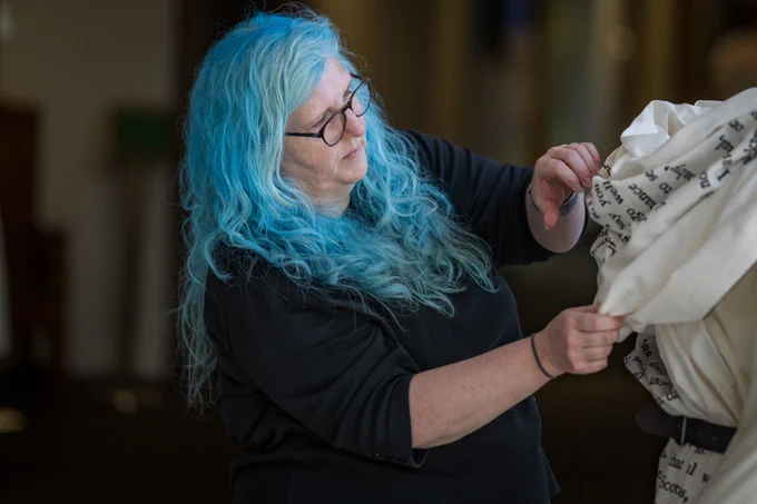 Creator Carolyn Sutton installs Witches in Word, Not Deed at this year's Edinburgh Napier Degree Show at Merchiston campus.