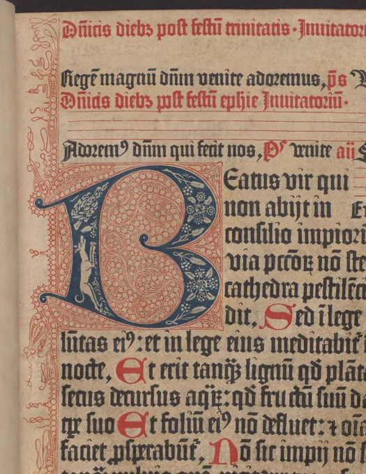 Image from the Mainz Psalter, featuring an illuminated letter B