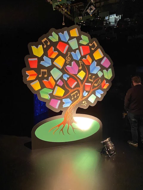 Photograph of the Book Week NI tree illustration lit by studio lights