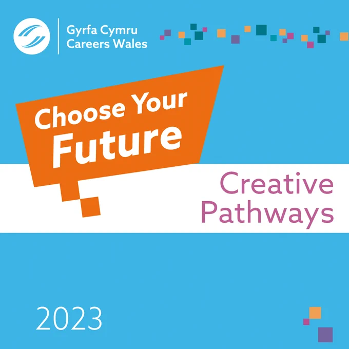 A blue graphic advertising the Creative Pathways event