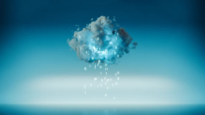 Eine Wolke mit Zahlen und fallenden Zahlen daraus.