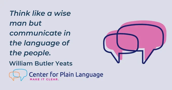 A decorative image says Think like a wise man but communicate in the language of the people. By William Butler Yeats