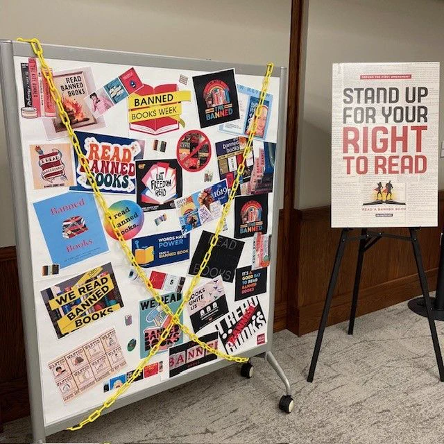 Close-up view of display materials from Banned Books Week.