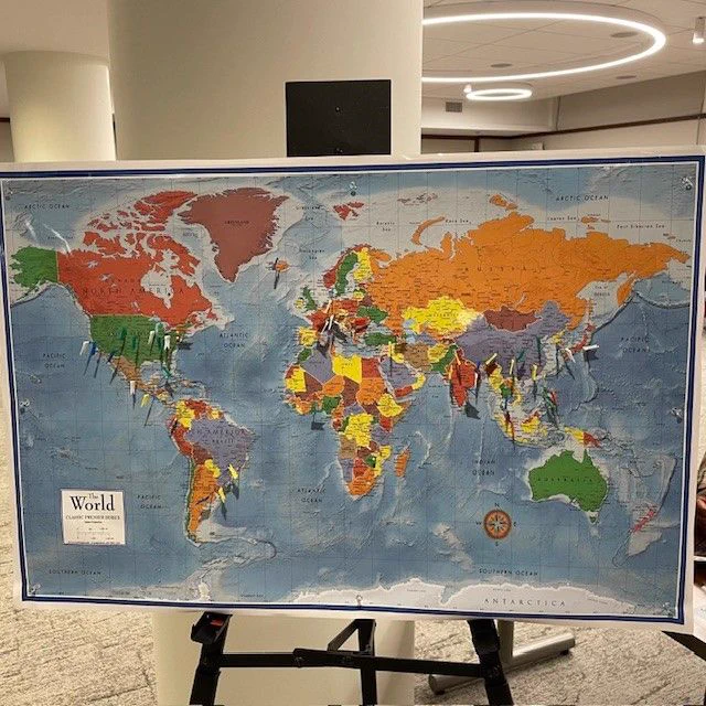 A "Where in the World are You From" map, where students put a pin on their place of origin.