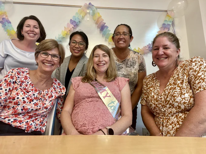 Gabby, Michelle, Rachel Q, Rachel B (mommy to be), Melissa & Kathy at Rachel B's baby shower