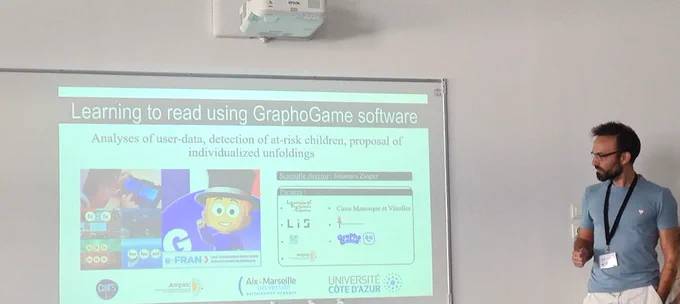 Ambre DENIS-NOËL, Jean-Patrice ALBRAND, Liliane SPRENGER-CHAROLLES, Johannes ZIEGLER sur « Apprentissage de la lecture via le logiciel GraphoGame : analyse des « user-data », détection des enfants à risque, proposition de parcours individualisés. » - projet en partenariat Ampiric, en recherche fondamentale.