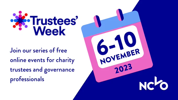 Join our series of free online events for charity trustees | Trustees' Week logo | NCVO logo