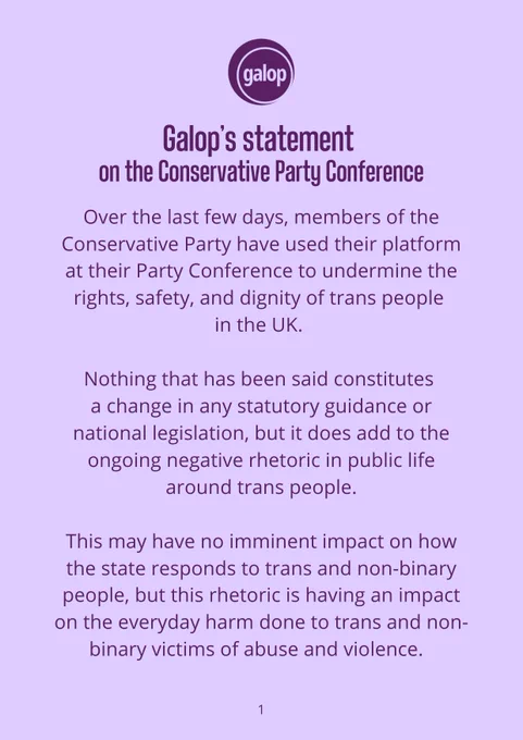 Galop's statement on the Conservative Party conference