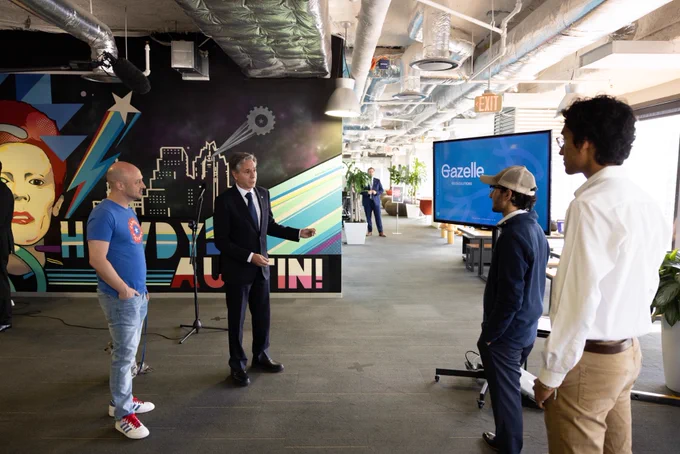 Secretary Blinken meets with staff at Capital Factory in Austin, Texas.