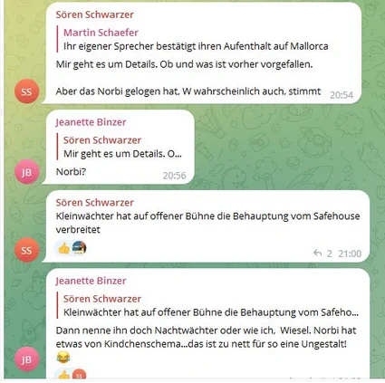 "Konversation" wie beschrieben; auf Telegram)