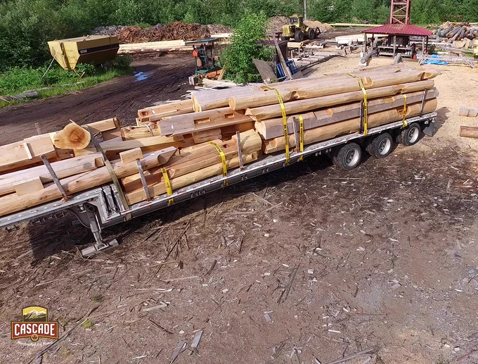 Another Cascade Handcrafted Log Home all loaded on the truck and heading to it's destination in Missouri! 👍A fair rule of thumb is every 1,000 square feet of a log home (depending on design) fits onto 1 transport truck that we follow down, to reassemble on the client's property.

#loghomes #handcraftedloghomes #loghomestyles #loghomebuilders #loghomedesign #loghomeshipping #realloghomes #homesmadeoflogs #loghomelove #environmentallyfriendlyloghomes