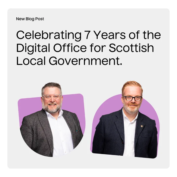 Promotional image for the " Celebrating 7 years of the Digital Office Scottish Local Government blog. This image shows a picture of Martyn Wallace and Colin Birchenall.