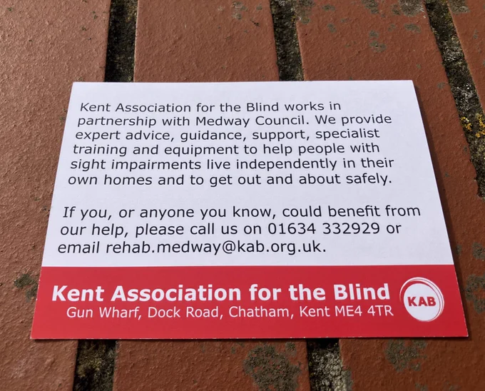 Kent Association for the Blind works in partnership with Medway Council

To find out more call 01634332929 or email rehab.medway@kab.org.uk