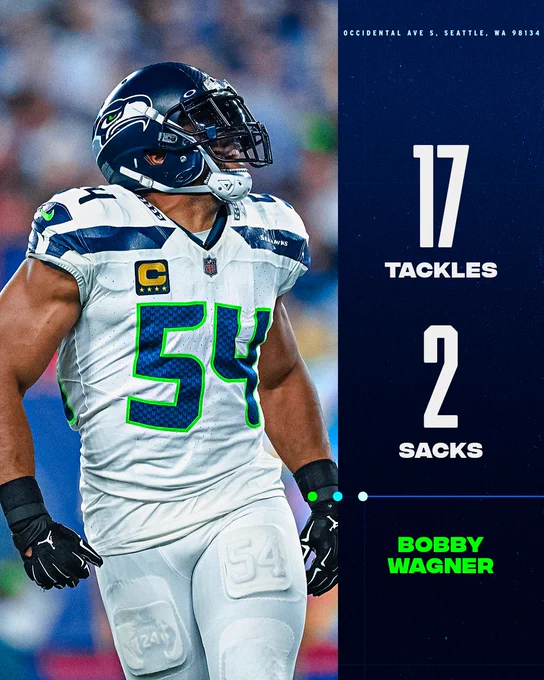 Bobby Wagner vs. Giants: 

17 tackles, 2 sacks