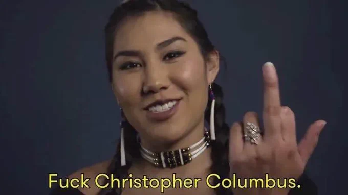 giving the finger to Christopher Columbus