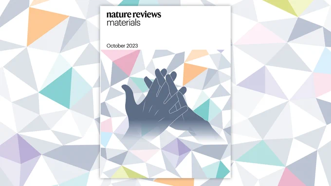 The October cover of Nature Reviews Materials, which illustrates a new proposed sign for 'crystal' in American Sign Language