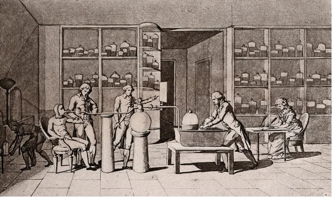 This is my favourit image from the review. It is Lavoisier's lab from the 1700s