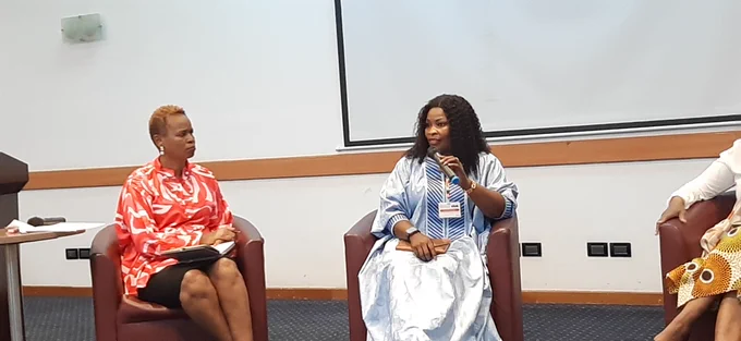 Hon. Dr. Isata Mahoi, Minister of Gender and Children's Affairs of Sierra Leone, at a Panel during the Consultative Meeting on Strengthening Women's Leadership and Participation in Decision-Making Bodies in West Africa, Held in Accra, Ghana from 3rd to 5th October 2023.