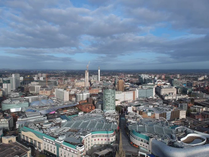 General aerial view of the Birmingham city centre skyline
