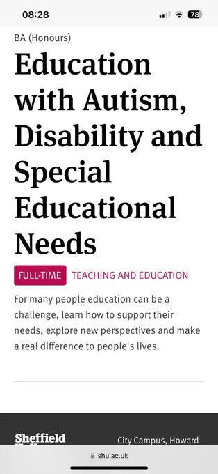 Screenshot from website which reads Education with Autism, Disability and Special Educational Needs
FULL-TIME
TEACHING AND EDUCATION
For many people education can be a challenge, learn how to support their needs, explore new perspectives and make a real difference to people's lives.