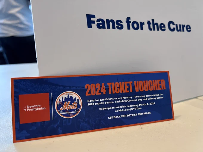 A free ticket voucher for a 2024 Mets game – given to all men who were screened for prostate cancer at a home game in September.