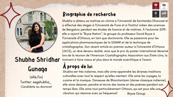 La personne inspirante du mois d'octobre 2023 est Shubha, du Bryce Research Group, qui présente sa biographie.