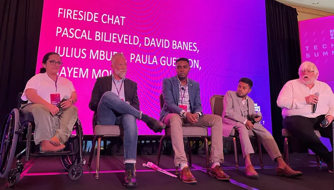 photo of panel discussion at Remarkable Tech with Pascal, David Banes, Julius, Paula and Nayem