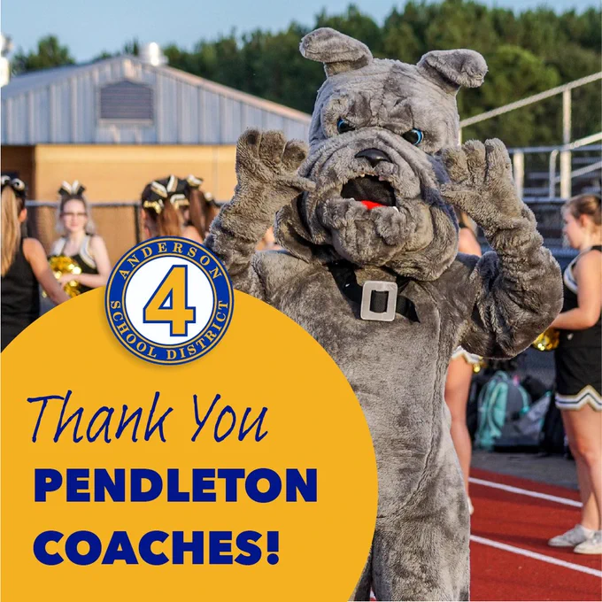 Bulldog mascot thanking coaches