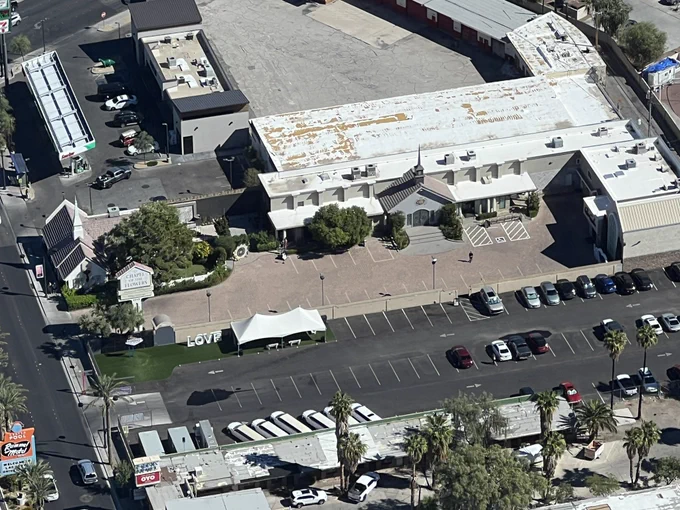 Chapel of the flowers in Las Vegas photographed from high up.