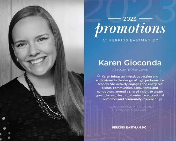 2023 promotions graphic with Karen's headshot.