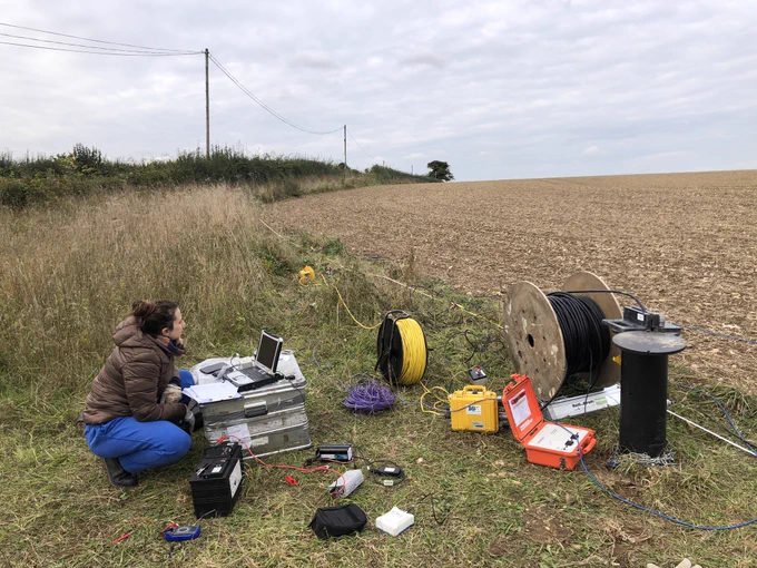 Borehole seismic surveying at a groundwater monitoring site, near Reading, UK.