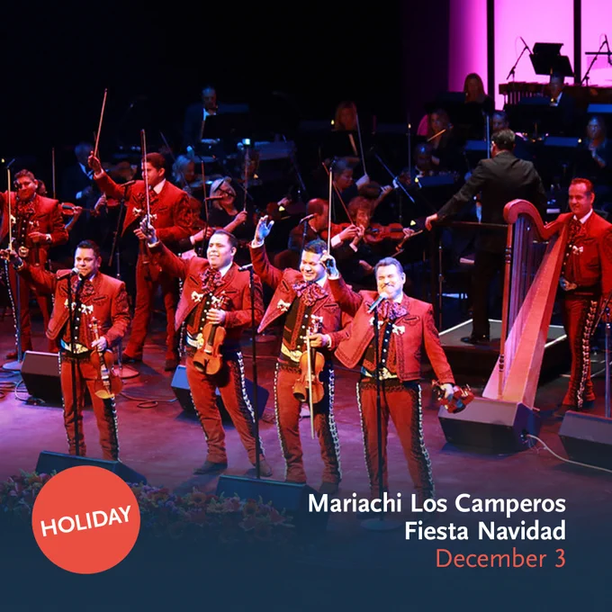 Graphic of Mariachi Los Camperos with text overlay that reads “December 3” and “Holiday.”