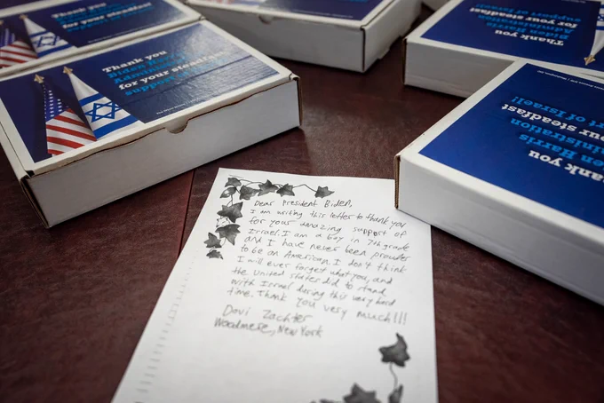 Pictured is a letter thanking President Biden for his support of Israel.