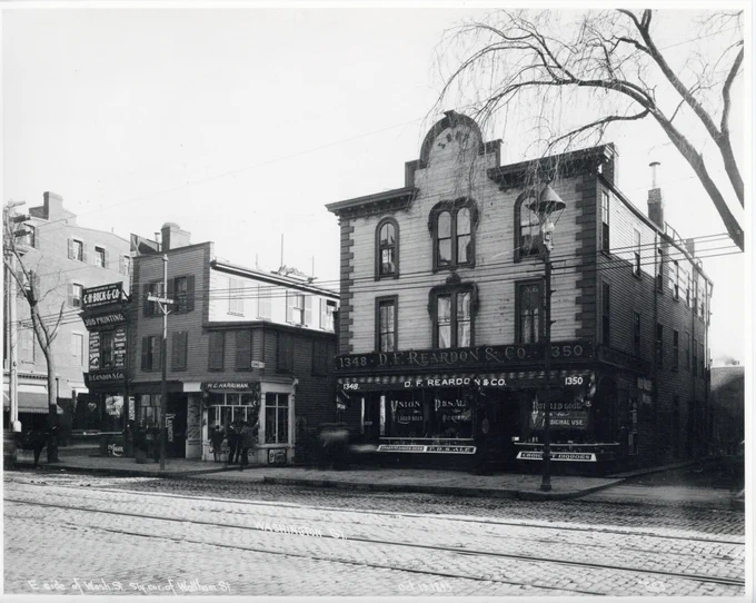  Photograph shows: D.F. Reardon and Company, H.C. Harriman, Quong Sing Laundry, D. Condon, and Company, C.H. Buck and Company