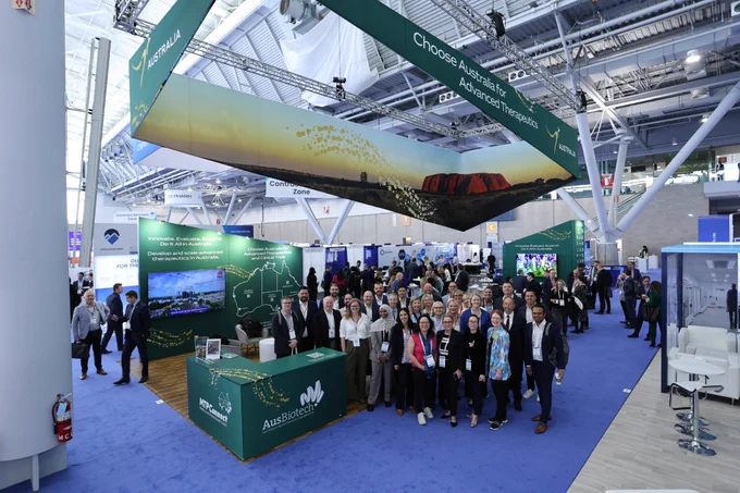 NSW Delegation at the Australian Pavilion, BIO2023, Boston, 5-8 June 2023. NSW OHMR presenters: Anne O'Neill, Dr Laura Collie, Adj Prof Alison Todd (Speedx), Adj Prof, Ruby Lin (Phage Australia), Dr Deborah Burnett (Garvan Institute). Photo credit: NSW State Government.