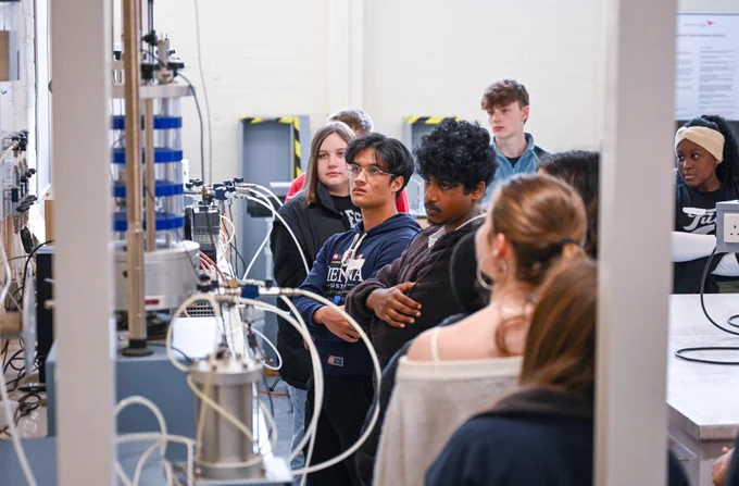 Group of students in an engineering lab.