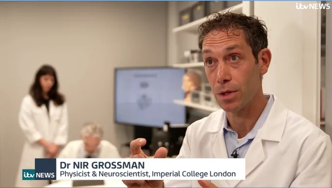 Image of Dr Nir Grossman, Physicist & Neuroscientist at Imperial College London talking on ITV news.