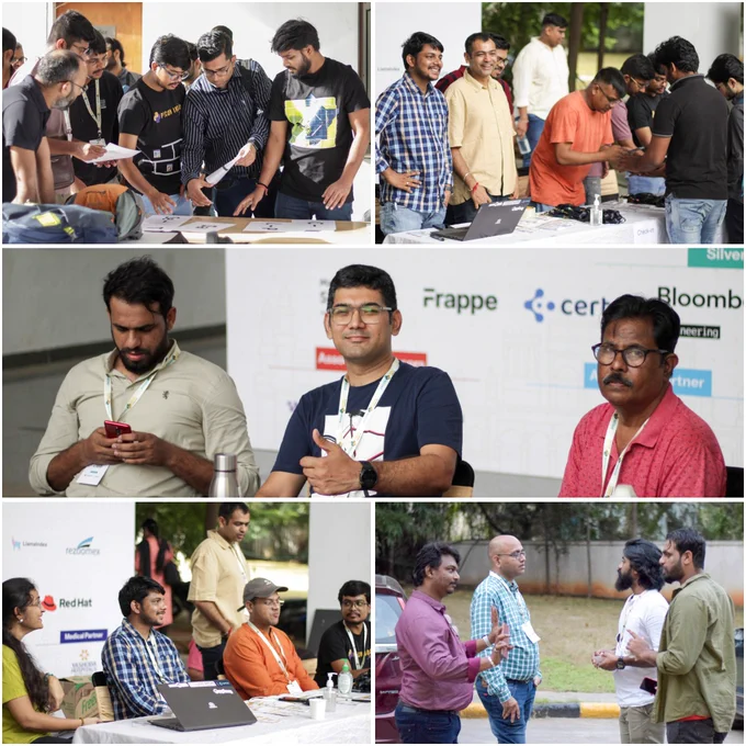 PyConIndia volunteers working photos collage 