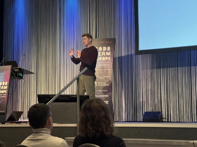 Sasa Juric on stage at Code Beam Europe 2023