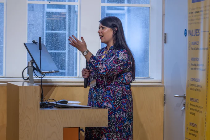 Adel Coleman, Graduate Attributes Programme Manager, speaks at the launch of UCC's Proud Ally Student Network. Image credit: UCC TV's Max Bell